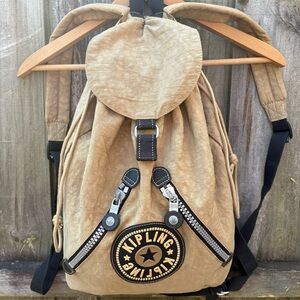 Kipling Beige Drawstring Backpack Rucksack Nylon Unisex